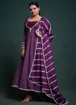 Organza Wine Party Wear Printed Readymade Gown With Dupatta